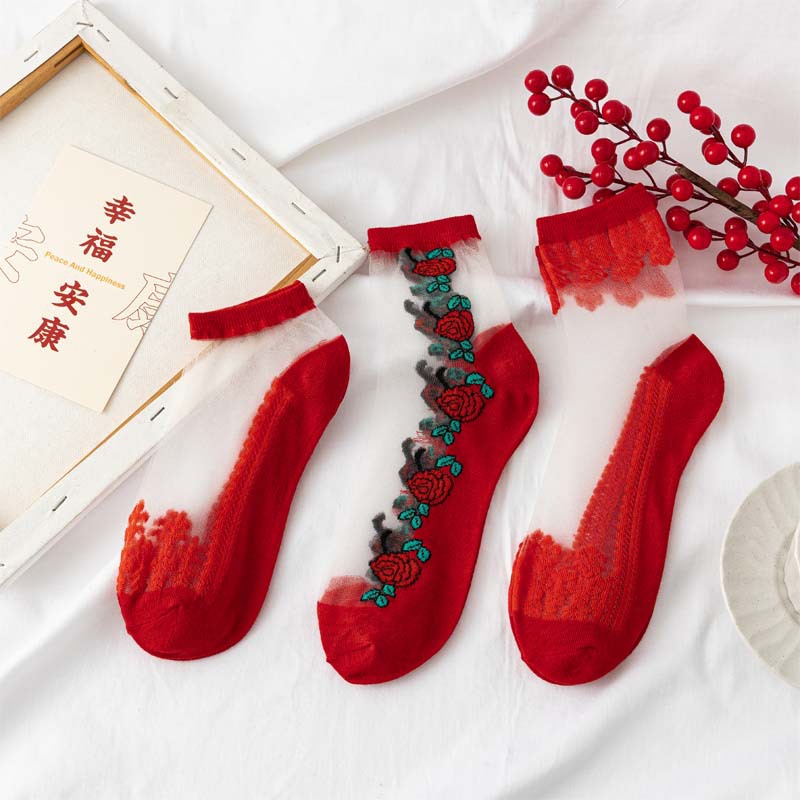 Socks mid-calf red autumn and winter mid-calf socks New Year socks