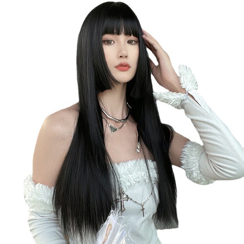 Manufacturer's supply wig female Ji hair style male and female cos long straight hair transvestite cross-dressing three-knife Qi lolita princess cut
