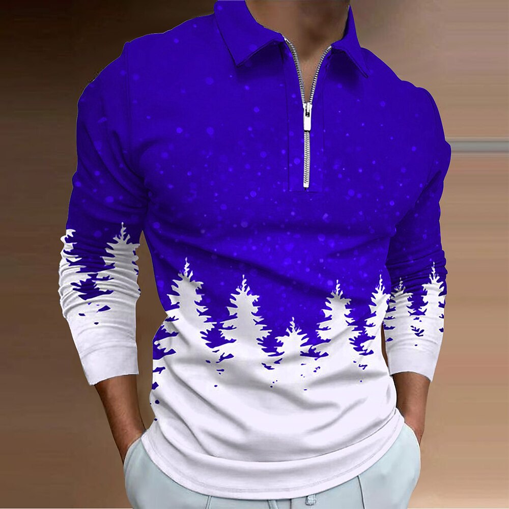 2024 otoño nuevo estilo comercio exterior transfronterizo hombres estampado 3D casual cremallera camisa POLO de manga larga MB14