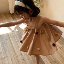 莱抱抱2023夏季新品韩国童装韩版可爱手工缝球球女童娃娃衫吊带衫