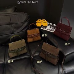 复古手提翻盖包时尚手提绕带托特包中古波士顿小方包百搭斜挎包