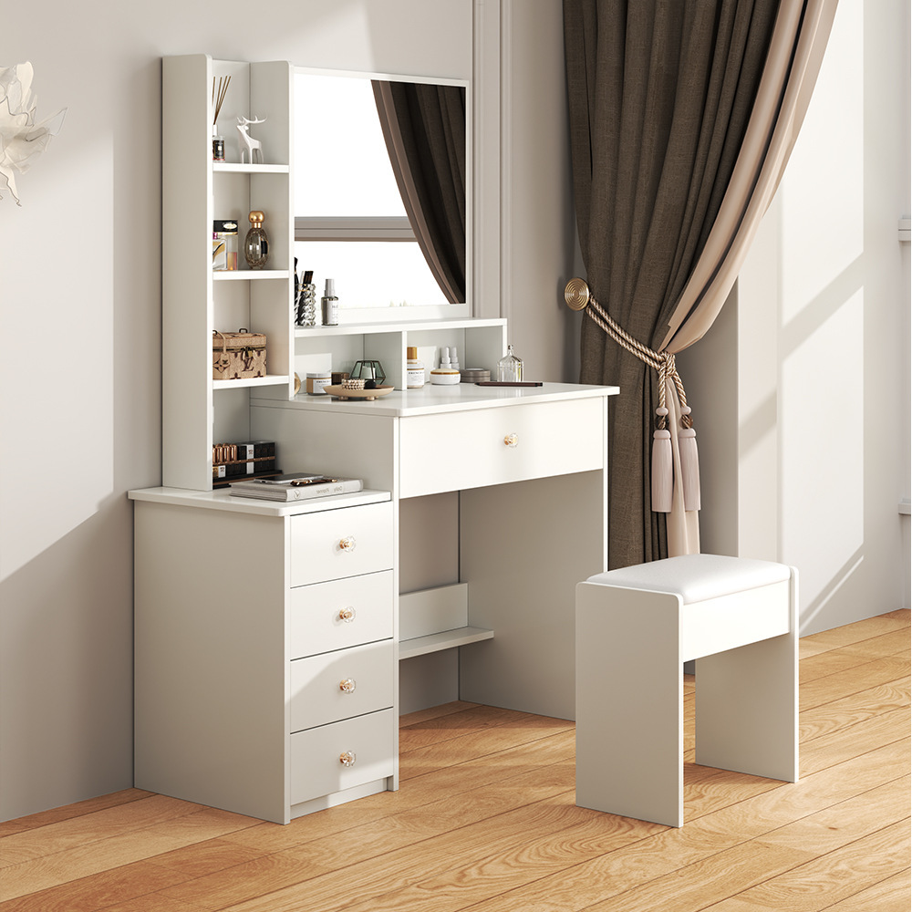 Comodador multifuncional con espejo lateral de cajón multicapa mesa de maquillaje de dormitorio tipo casa pequeña mesa de maquillaje de placa