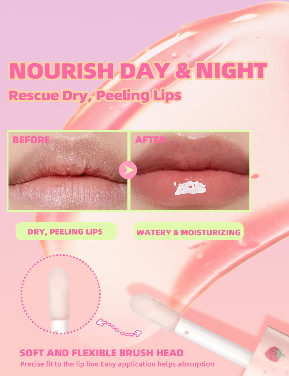 QIBEST Cross-border Mirror Lip Oil Fruit-flavored Moisturizing, Nourishing, Repairing, Translucent and Anti-dryness Lip Cracking Honey Makeup undefined