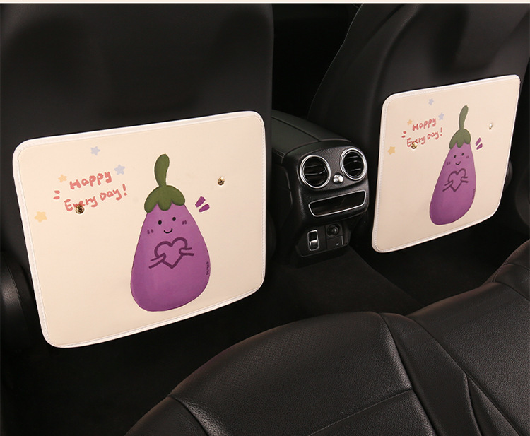 Cartoon Eggplant Leather Printed Car Anti-Kick Pad Car Seat Back Anti-Dirty Protective Pad Car Rear Seat Anti-Kick Pad for Women