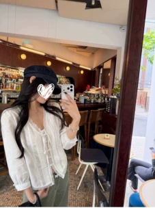 Hhy 花漾苎夏 法式蕾丝花边衬衫女夏新款设计感莱赛尔苎麻小衫