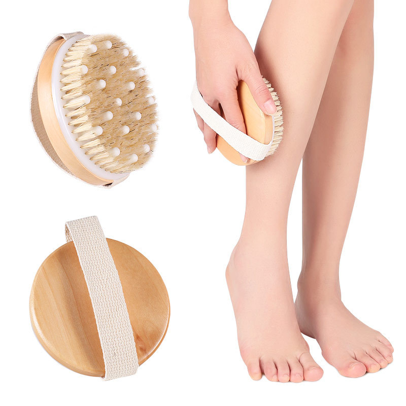 PPR soft beads bristle bath brush round head without handle bath rub back brush Lotus wood with massage beads bath multifunctional brush