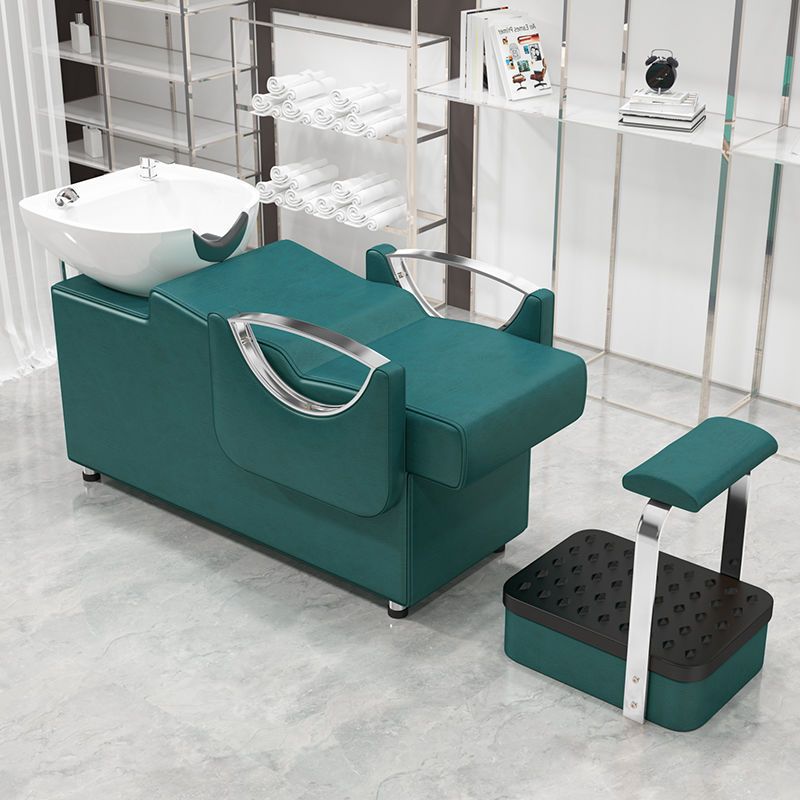 Cama verde plateada con lavabo blanco + pedal alto