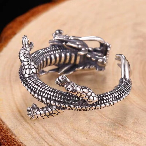 Chiba Taiyin Retro Silver Dragon Ring Men's Trendy Single Noble Retro National Style Animal Shape Index Finger Ring
