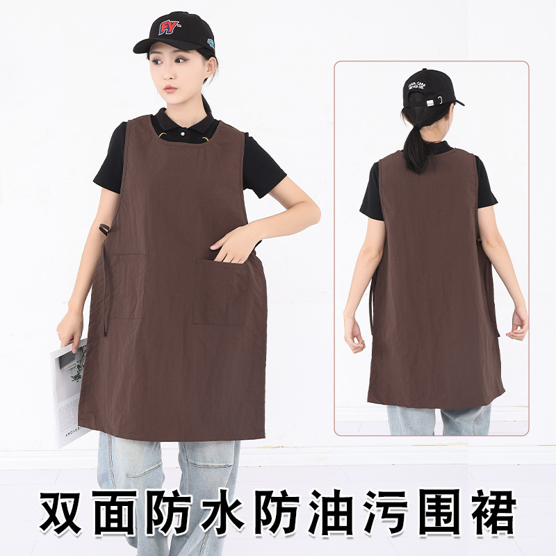 Apron Waterproof and Oil-Proof Household Anti-Fouling Vest Apron with Straps on Both Sides for Men and Women Milk Tea Shop Waiter Work Clothes