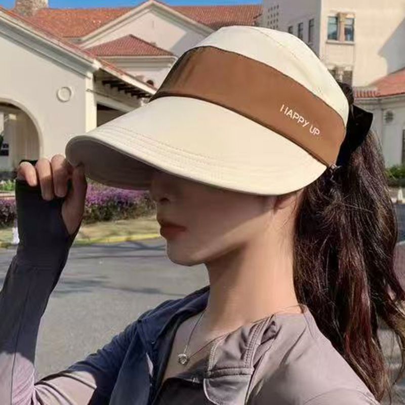 Protector solar de verano, versión mejorada de ala grande, se puede usar con cola de caballo, techo vacío, sombrero para el sol, ala ancha para niños, cara pequeña, protector solar de moda