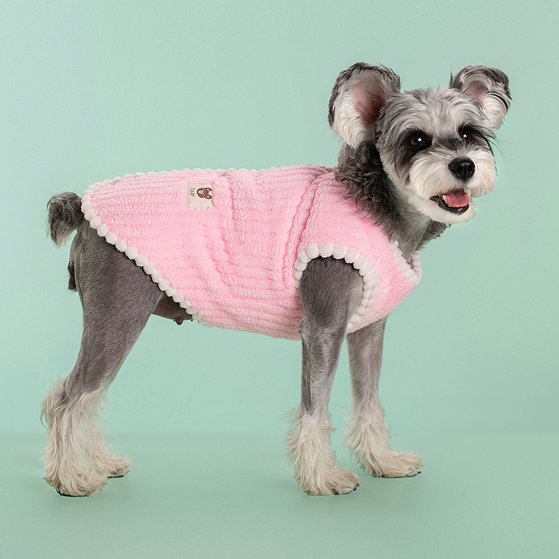 가을 겨울 중소형 개와 고양이 옷, 두툼한 따뜻한 가디건, 줄무늬 벨벳 조끼, 애완동물 용품
