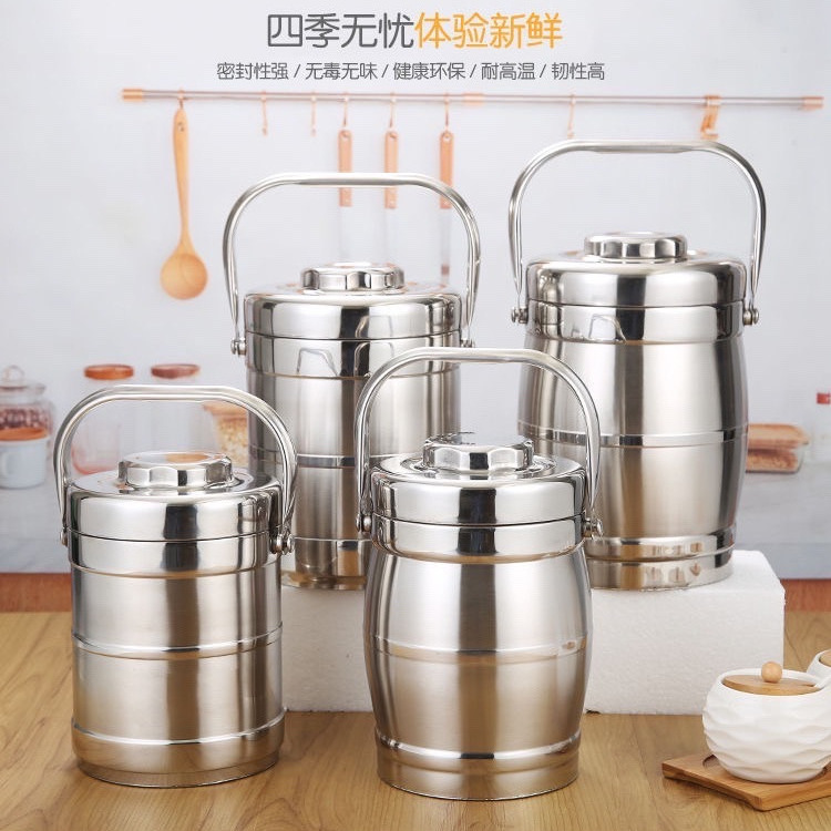 不锈钢双层保温饭盒 大容量直型提锅 成人三层保温饭桶学生便当盒