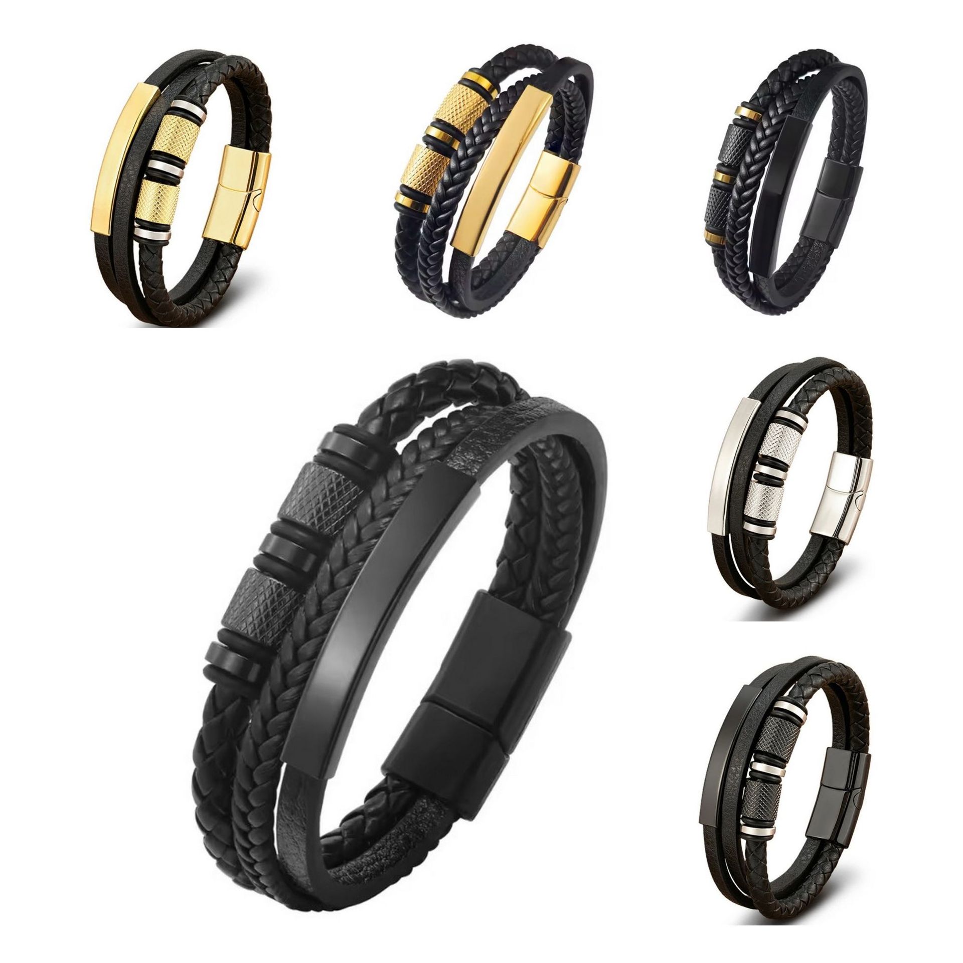 Men's Braided Leather Bracelet Waterproof And Hypoallergenic_voghion.com
