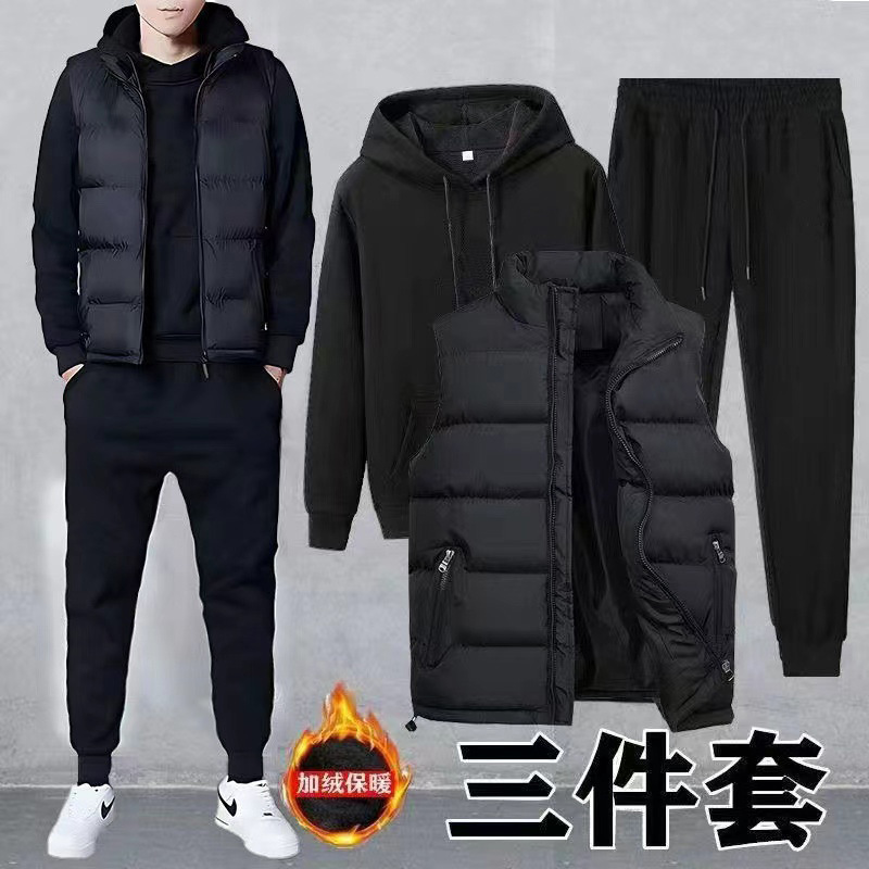 速売通の幅の鏡と帽子の衛衣の3つのセットの男性の秋冬の金とベルベットの厚い運動のレジャーのスーツはLOGOを印刷します。|undefined