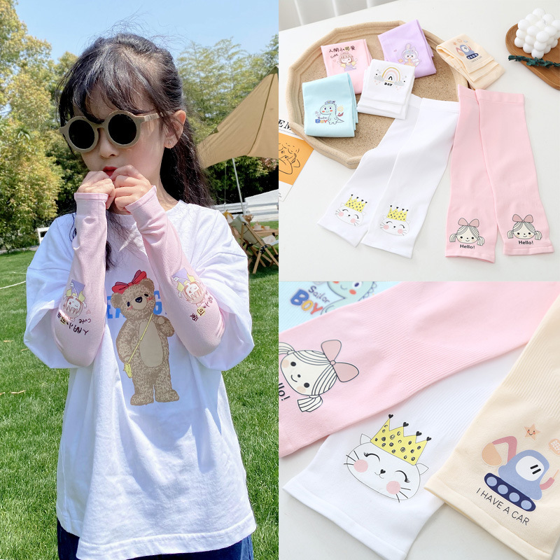 Children's Ice Sleeves Boys and Girls Outdoor Sunscreen Ice Silk Sleeves Cartoon Print Mosquito Repellent Anti-Uv Sleeves Wholesale