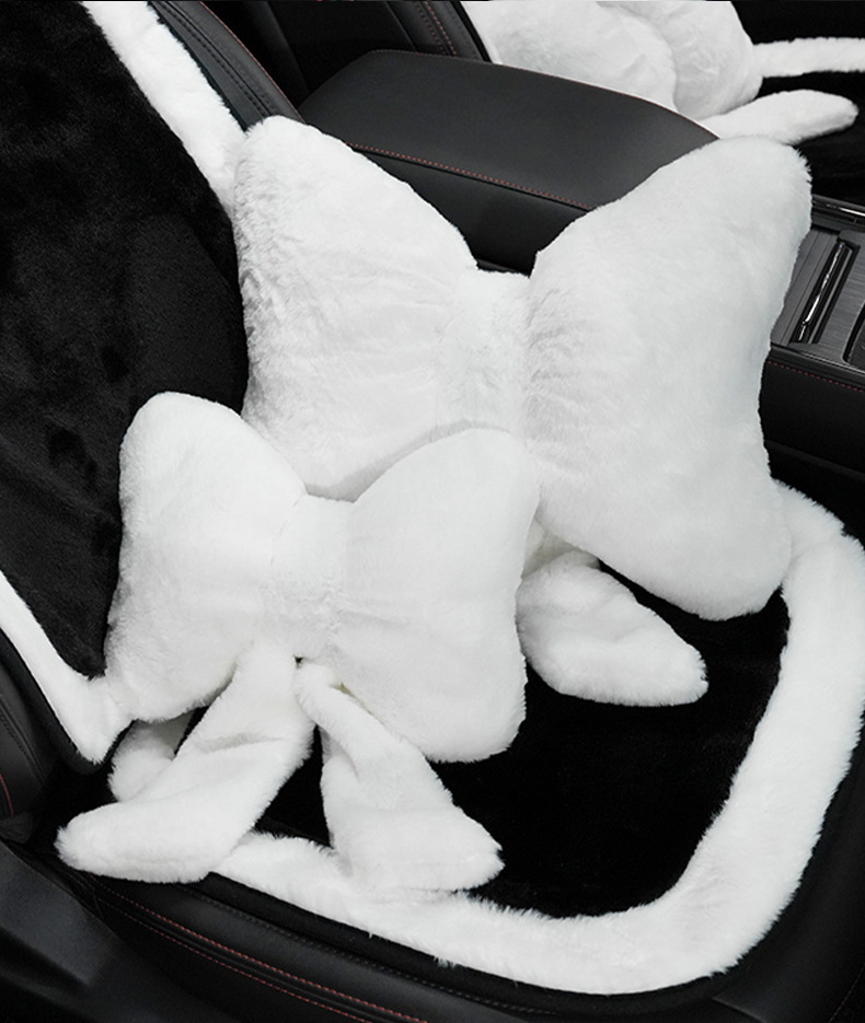 Blue Rain Plush Car Headrest Lumbar Support Bowknot Car Neck Pillow Cushion Simple Comfortable Soft Car Cushion