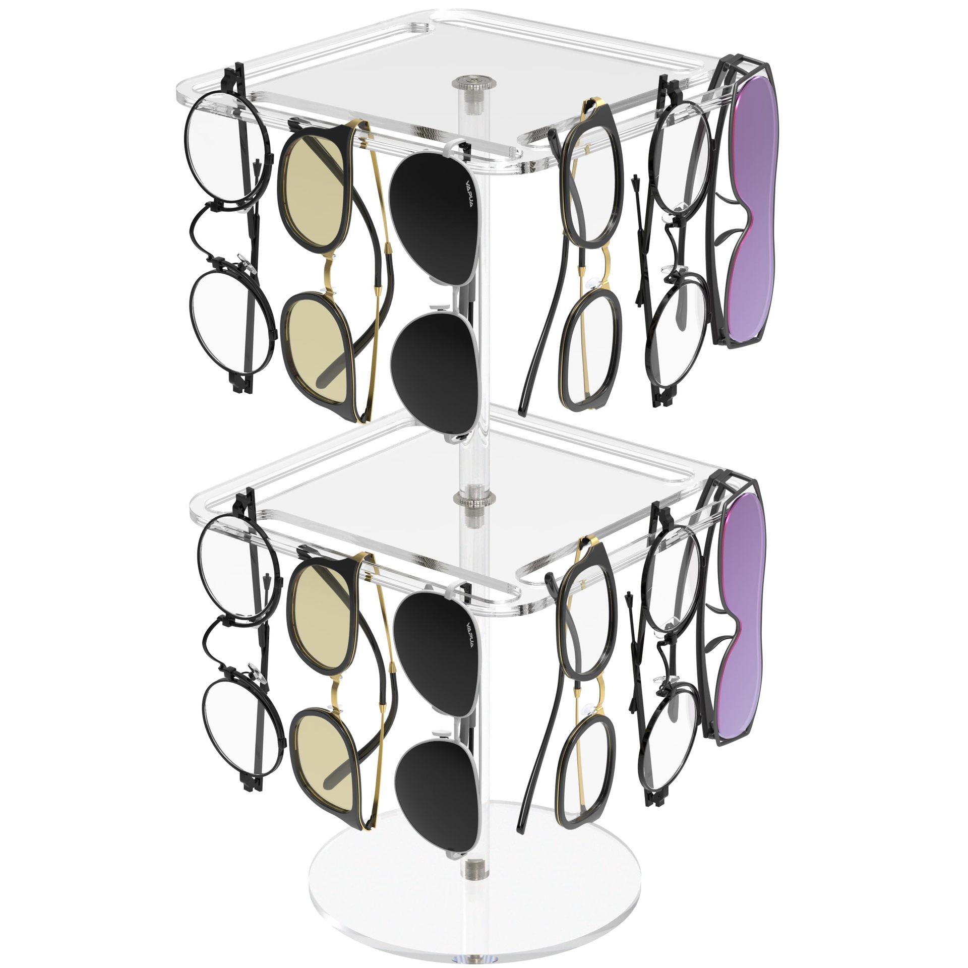 360 ° Rotating Acrylic Sunglasses and Glasses Display Stand - Double Layer Black Desktop Glasses Storage Rack