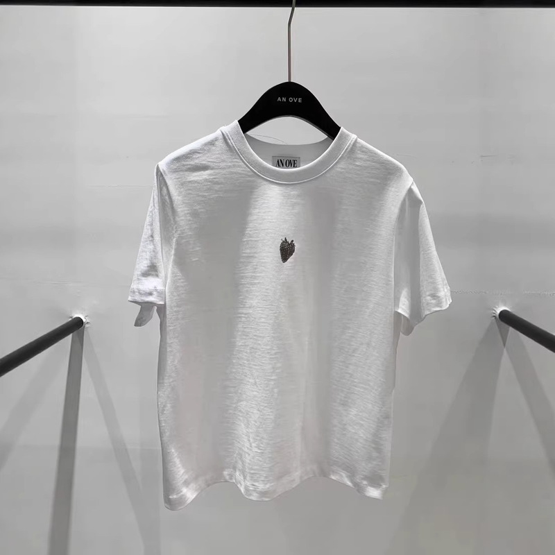 Anove Korea Dongdaemun 2026 Spring New Style Small Strawberry Round Neck Stylish Casual Fashion Short-Sleeved T-Shirt for Women