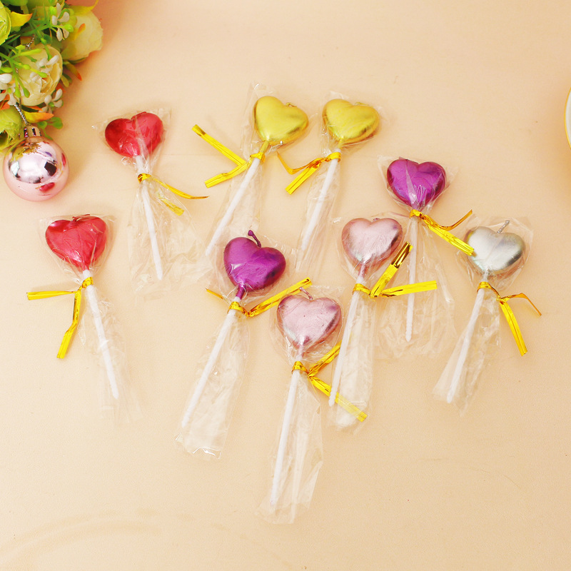 Vela de Corazón Dorada para el Día de San Valentín Chino, Vela de Cumpleaños con Forma de Corazón, Decoración Romántica y Creativa con Diamantes, Vela de Corazón para Pastel