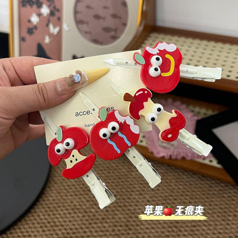 趣味可爱立体红苹果发夹搞怪表情包头ins发卡创意刘海侧边无痕夹|undefined