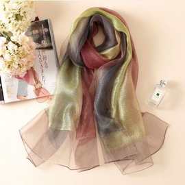 韩版真丝丝巾欧根纱桑蚕丝长款女冬款网红围巾礼服披肩学生秋纱巾