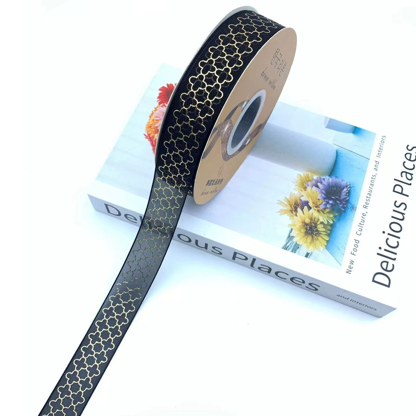 2,5 CM bandeja de barra de cinta de dorado transparente hecho a mano accesorios de bricolaje cinta de color oscuro caja de regalo de flores lote de embalaje