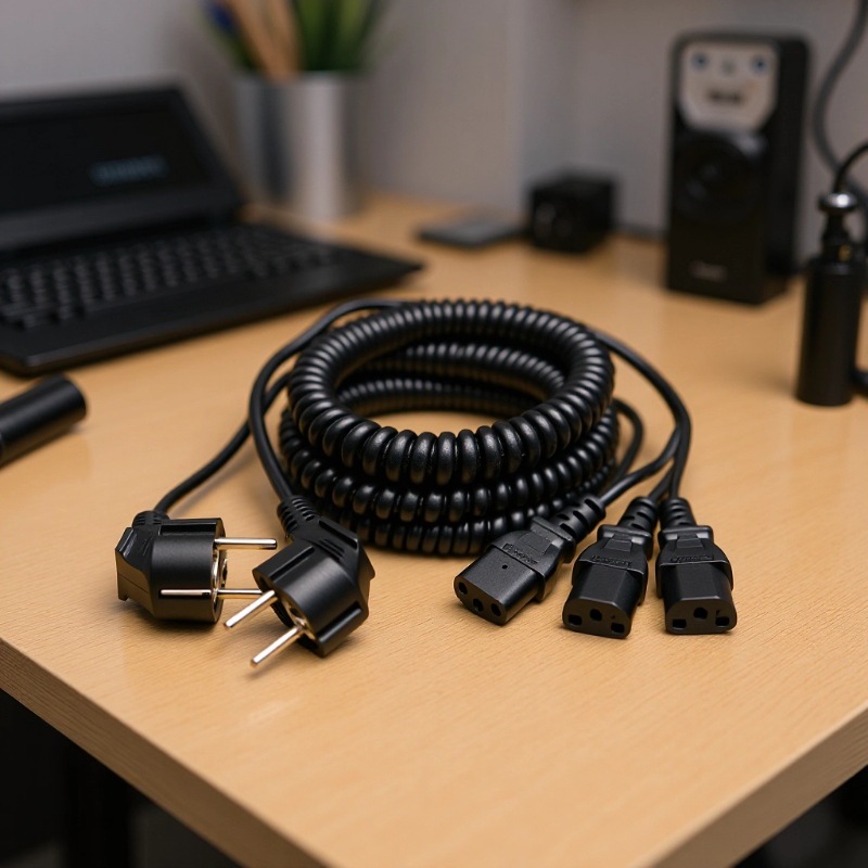 烟斗插一拖二插座延长线 欧标AC延长线弹簧线插头 欧规CI4插头