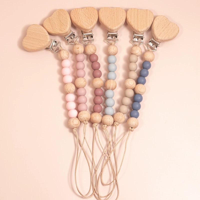 Цепочка для пустышки с гравировкой логотипа Etsy, силиконовая, из бука, для детских игрушек, успокаивающая