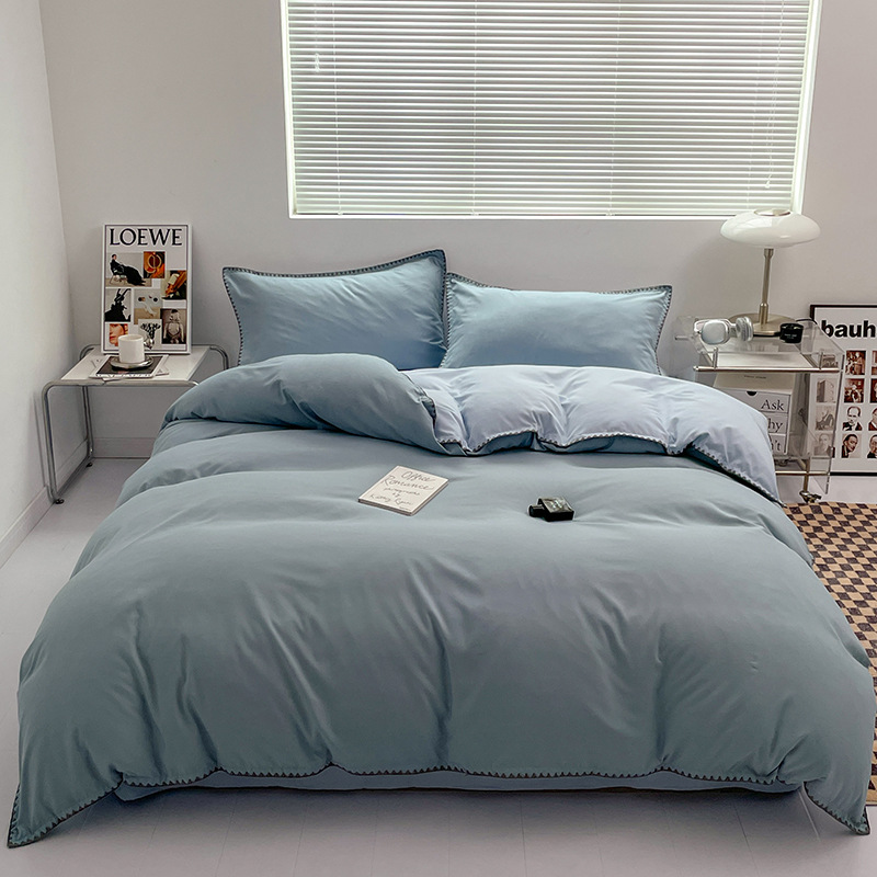 2024 nuevo conjunto de cuatro piezas de cama AB doble colcha de colcha de color sólido de una sola pieza dormitorio de estudiantes sábanas individuales de tres piezas