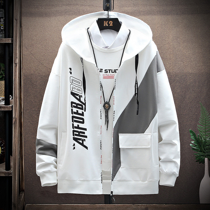 Teenagers Spring and Summer Patchwork Hooded Jacket for Male Junior High School and High School Students, Prison Uniform, Handsome Men's Cotton Coat Teenagers Spring and Summer Patchwork Hooded Jacket for Male Junior High School and High School Students, Prison Uniform, Handsome Men's Cotton Coat