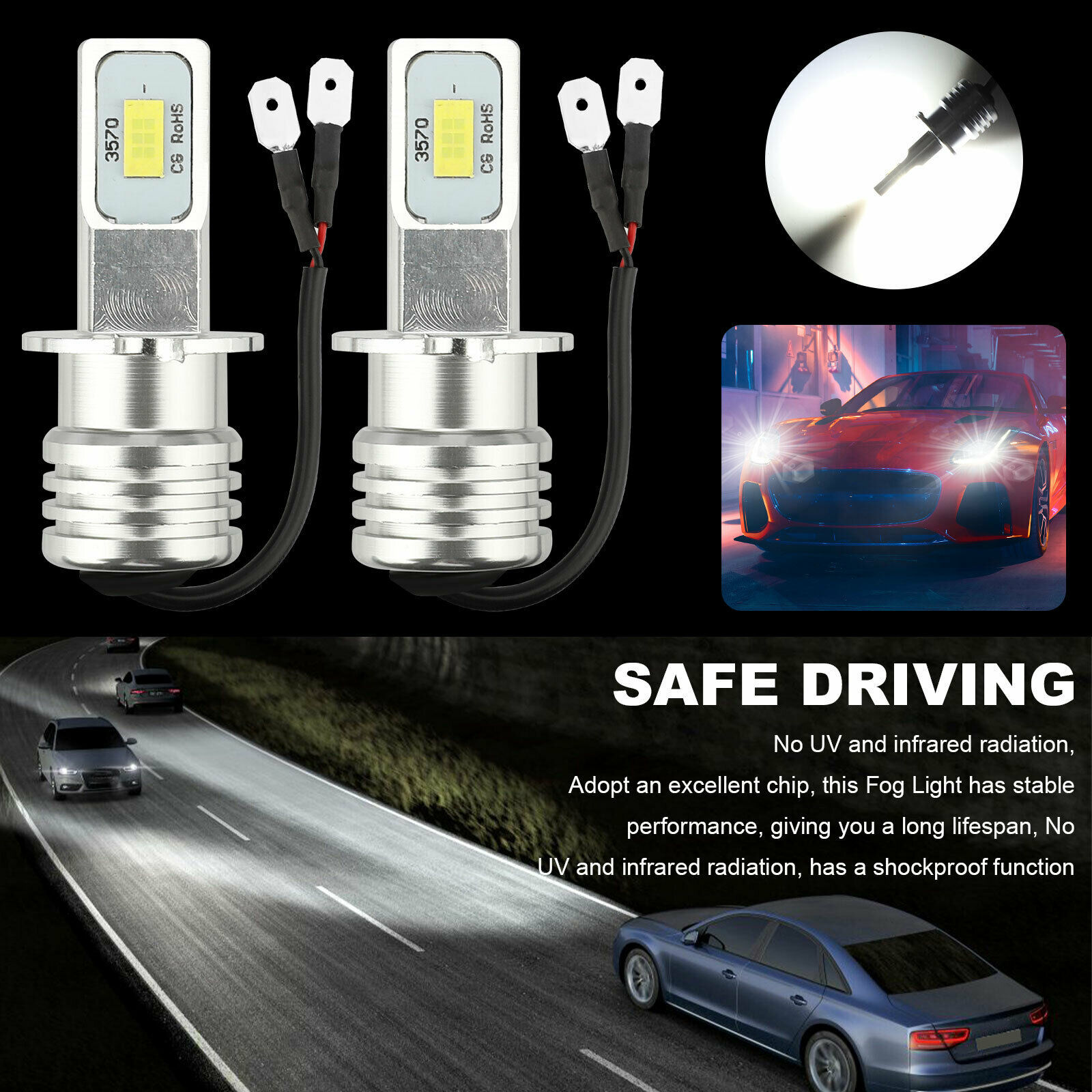 H3 80W 3570 2SMD 6000K luz azul de hielo luz decodificada de luz blanca luz LED delantera de niebla de automóvil luz de motocicleta