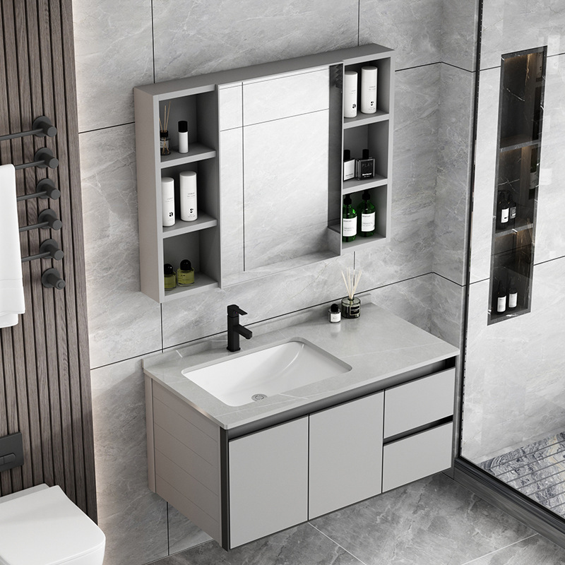 Cajón gris pálido crema aire baño baño espacio aleación de aluminio lavado de manos lavado de cara lavado armario inteligente espejo combinación
