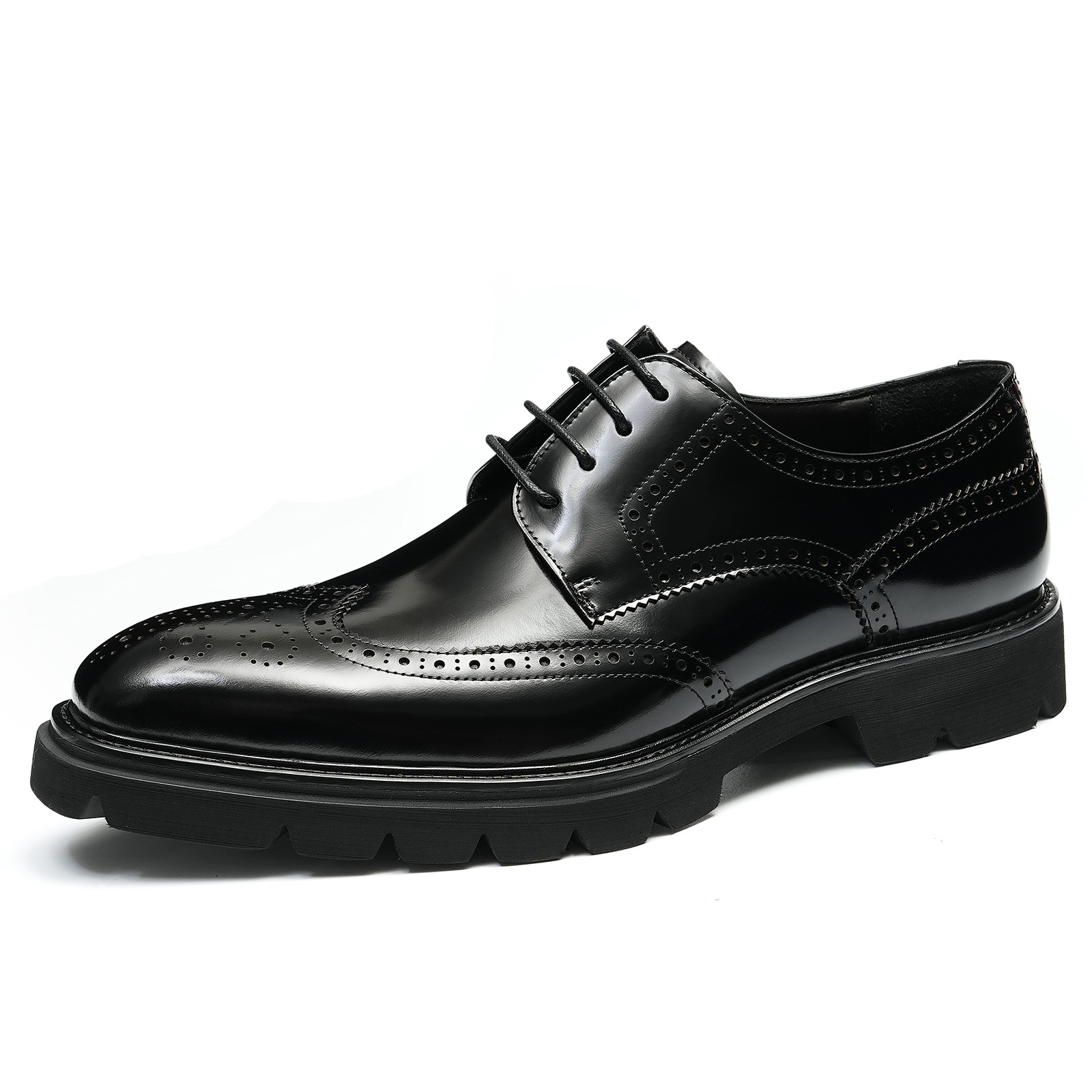 [pies] zapatos de cuero genuinos para hombres de negocios británicos cuero de vaca tallado en el interior con tirantes de cabeza cuadrada y zapatos de hombre marrones para bodas del novio image 6