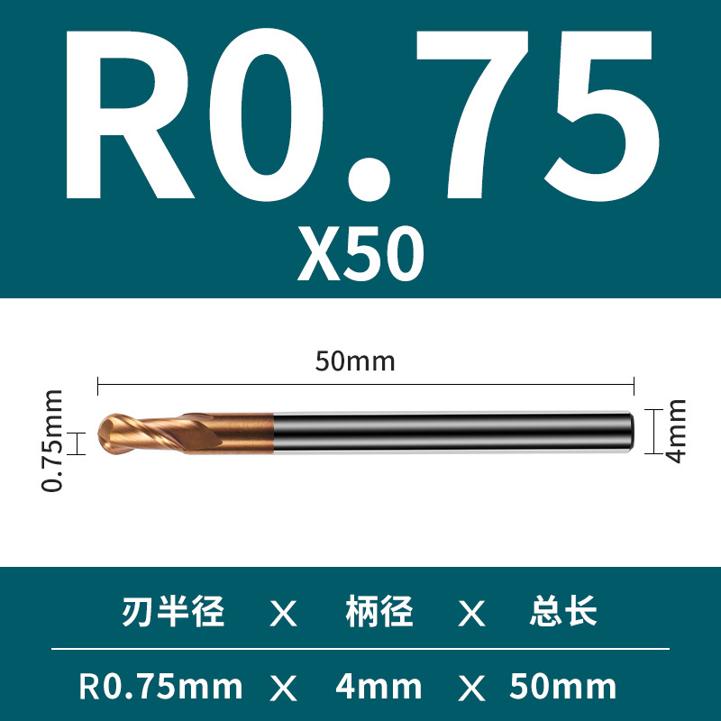 2 Hoja de 55 grados duro de la aleación de tungsteno de acero bola final fresa recta vástago R esférico Molino de extremo cnc herramienta Molino de extremo