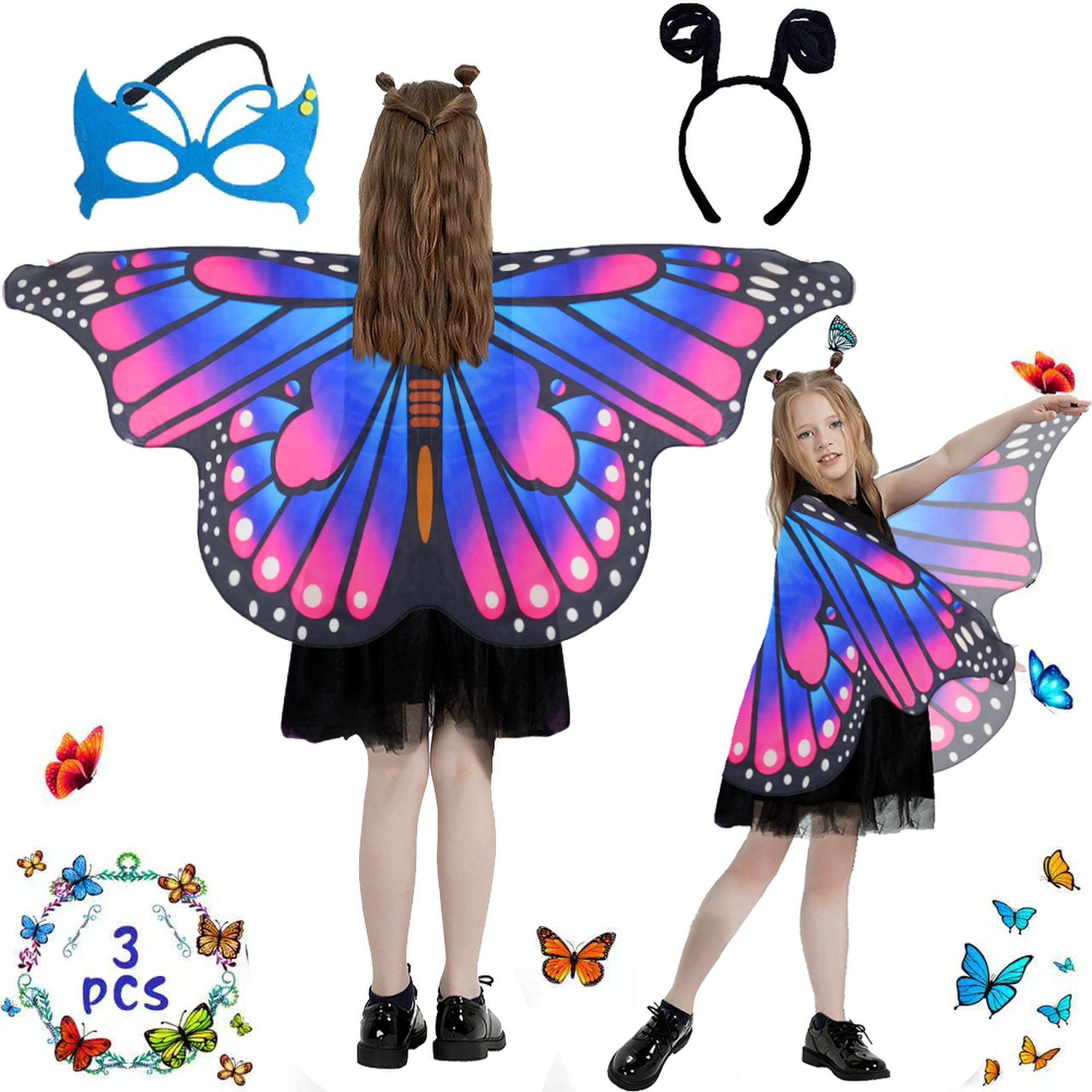 Butterfly Cape Cross-Border Halloween Cape Children's Small Butterfly Decoration Children's Butterfly Scarf Shawl Holiday Dress up