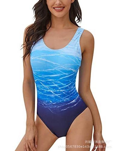2024 nueva mujer Europa y Estados Unidos unido abdomen de arena de playa gruesa trajes de baño deportivos gradientes