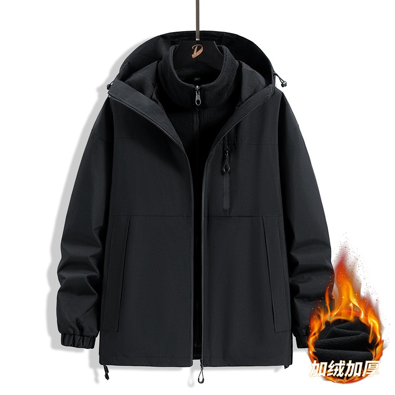 3 - en - 1 vestir de asalto para hombres otoño y invierno al aire libre función de viento engrosado a prueba de viento chaqueta encapuchada abrigo deportivo de moda