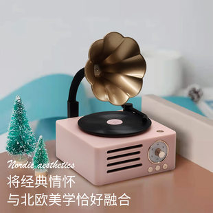 YBluetooth speaker retro vinyl record player audio desktop wireless creative rotating speaker girl gift birthday