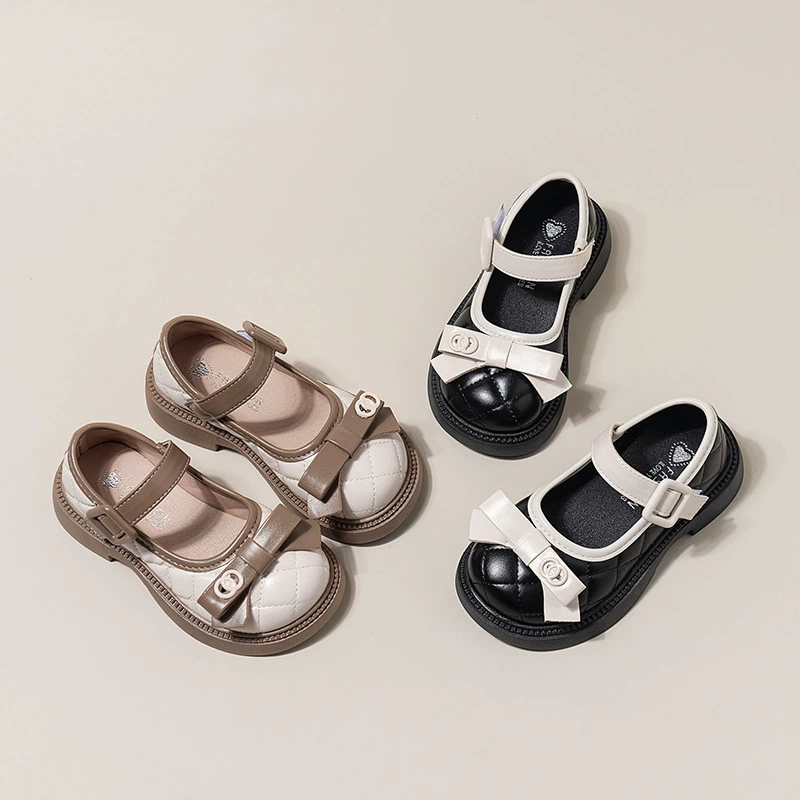 Однослойная обувь для девочек, новинка весны 2024 года, детская обувь принцессы с бантом в стиле Шанель, нескользящая танцевальная обувь, Студенческая обувь