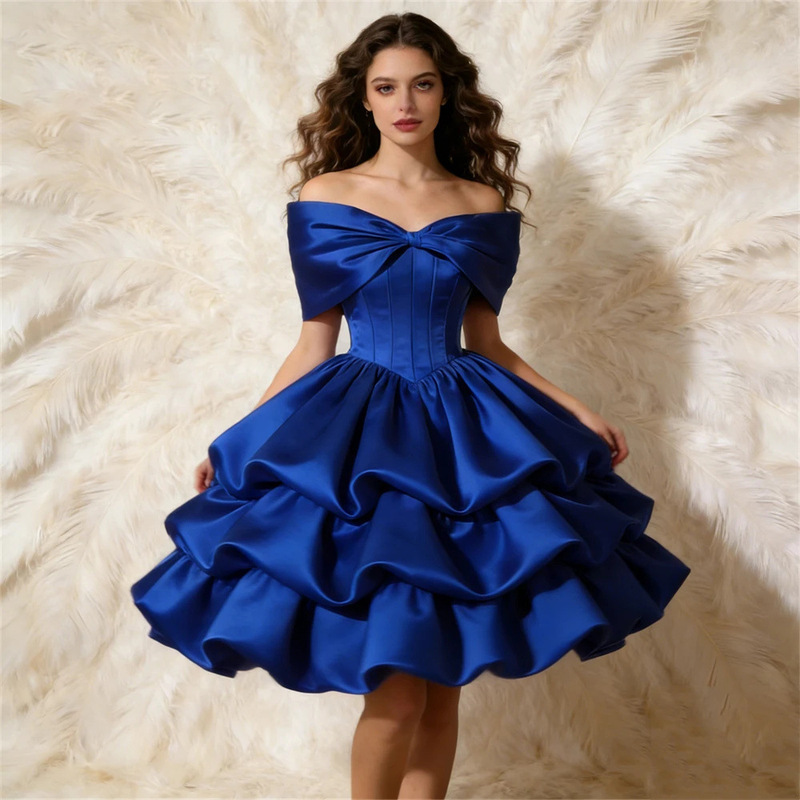 French-Style Exquisite Satin Evening Dress, Strapless Solid Color Ball Gown, Host Banquet Birthday Princess Dress, Manufacturer Supply French-Style Exquisite Satin Evening Dress, Strapless Solid Color Ball Gown, Host Banquet Birthday Princess Dress, Manufacturer Supply