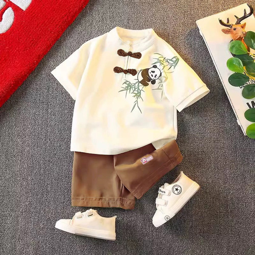 Summer Children's Hanfu Set for Boys, Summer Clothing, New Chinese Style Tang Suit, Baby Summer Chinese Style Short Sleeve Set Q241