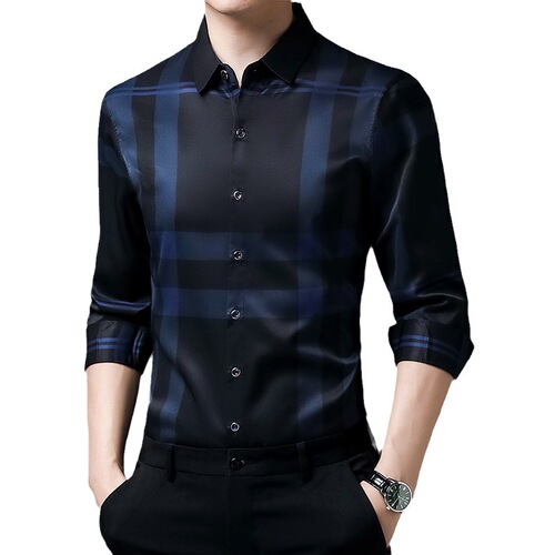 Men's Spring and Autumn  New Middle Youth Stand Collar Printed Breathable Fashion Trendy Casual Long Sleeve Shirt