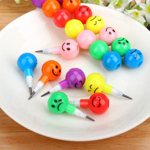 Creative stationery cartoon student candied haws 7-color graffiti crayon cute expression smile pencil no need to sharpen pencil