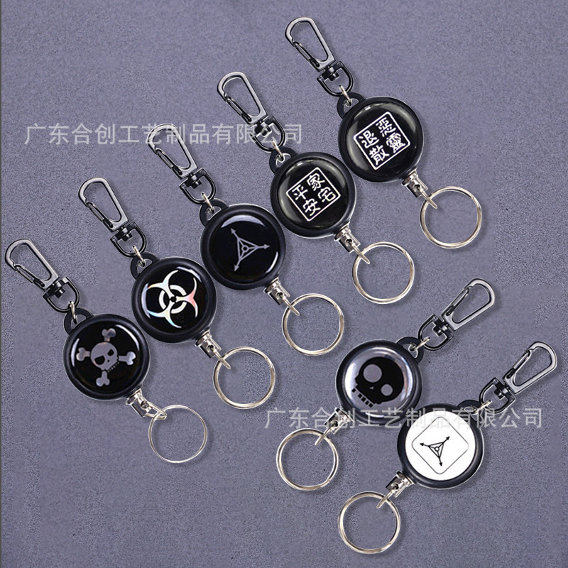 Factory Hot-selling Steel Wire Rope High Rebound Telescopic Buckle Plastic Retractable Keychain Outdoor Anti-theft and Anti-lost Easy to Pull