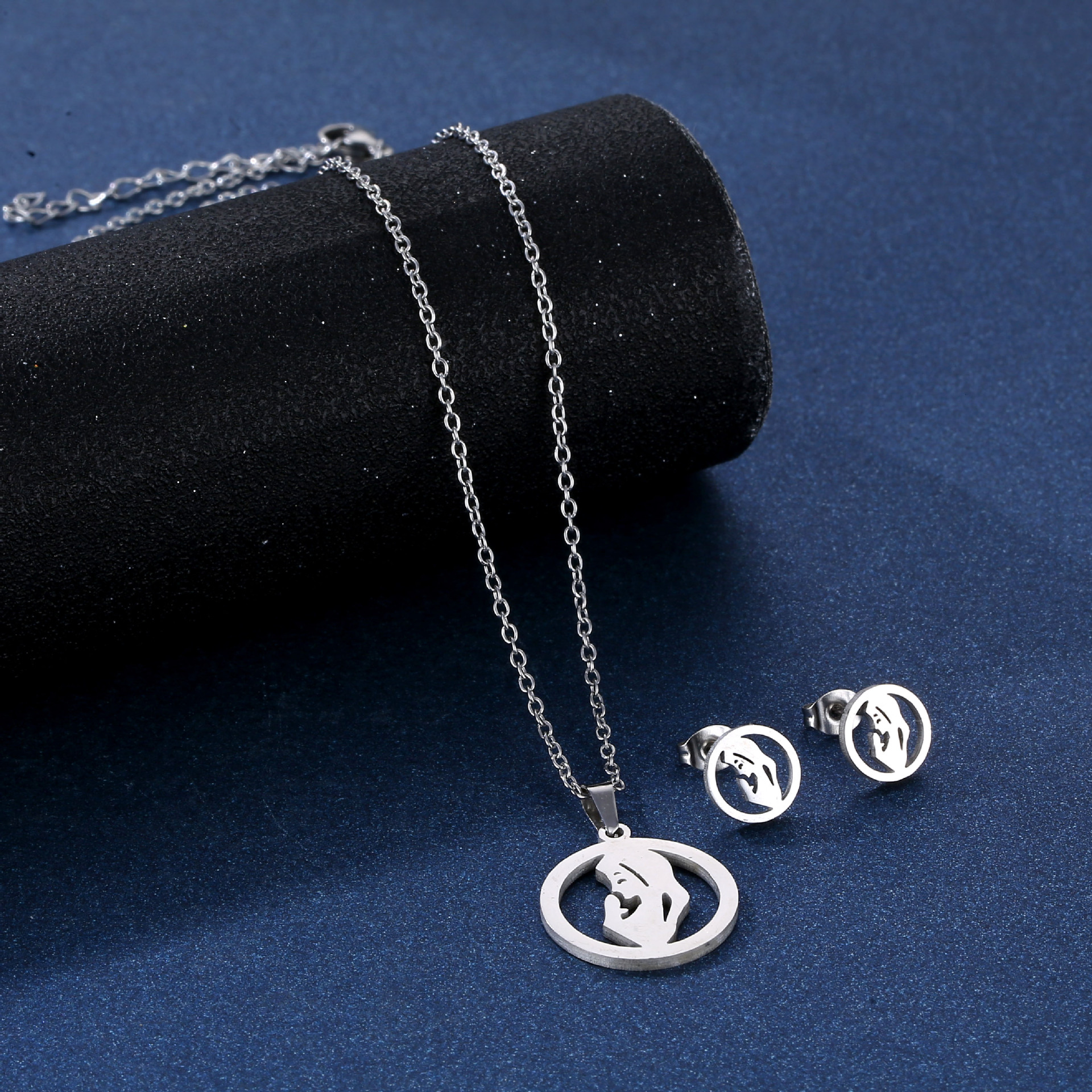 Fashion Geometric Stainless Steel Plating Earrings Necklace 1 Set