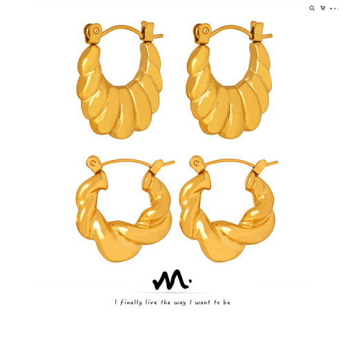 European and American Cross-border Exclusive Titanium Steel Non-Fading Luxury French Knot U-Shaped Earrings for Women