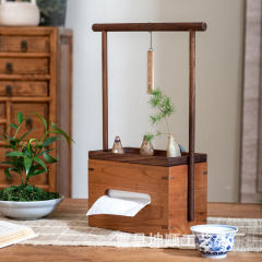 实木手提式纸巾盒家用茶几便捷式抽纸盒新中式木质餐厅纸巾储物盒
