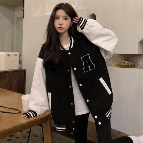 Autumn and winter American vintage baseball uniform women's spring and autumn casual oversize coat winter fleece-lined thickened ins fashion