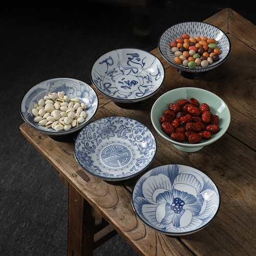 Light luxury tea table blue and white ceramic high-foot tea tray Internet celebrity fruit tray living room home snack snacks tribute plate