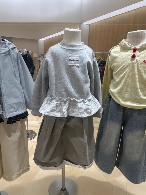 秋季2025新款女童韩版灰色卫衣牛仔裤套装|undefined